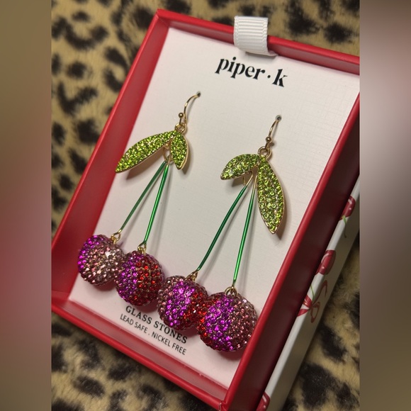 NIB Piper K Cherry Colorful Rhinestone Drop Dangle Earrings-Lightweight - Picture 2 of 6